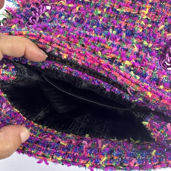 Kurt Geiger London Mini Kensington Bouclé Tweed Bag Purple Eagle Head Chain - Picture 12 of 12